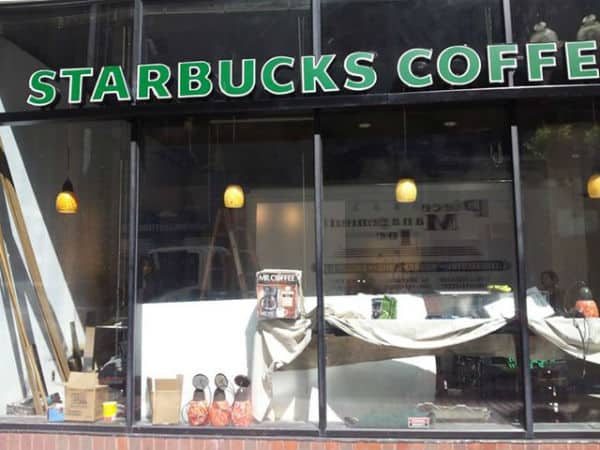 Mr. Coffee box in Starbucks window