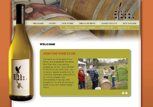 Mill River Winery home page
