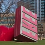 Photo of sculpture of a giant FREE rubber stamp