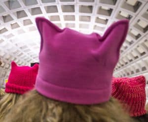 Women in Pink Pussyhats en route to Women's March in DC
